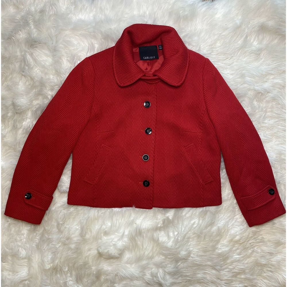 Vtg Carlisle 12 Red Herringbone 100% Wool Cropped